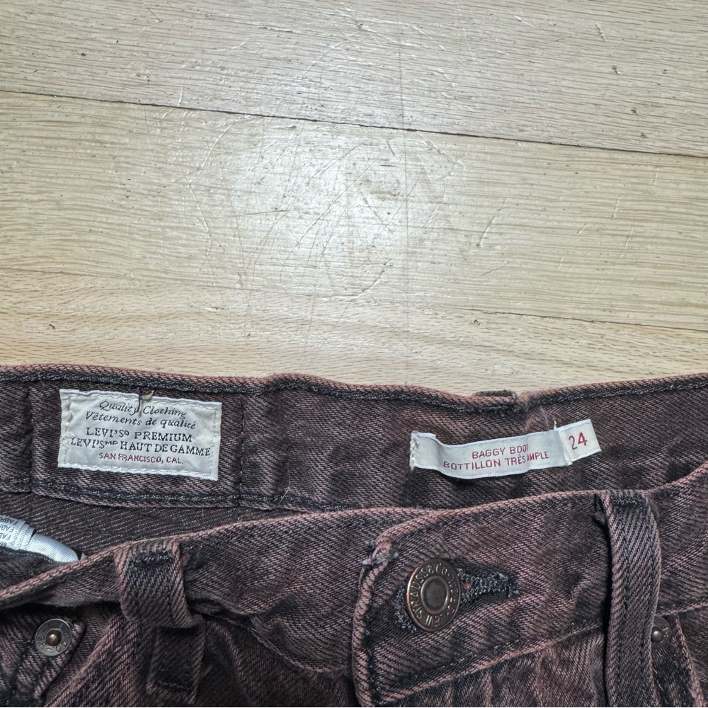 Levi's Premium Baggy Boot Jeans W24 L31 Brown Overdyed Y2K Bootcut - Picture 4 of 10